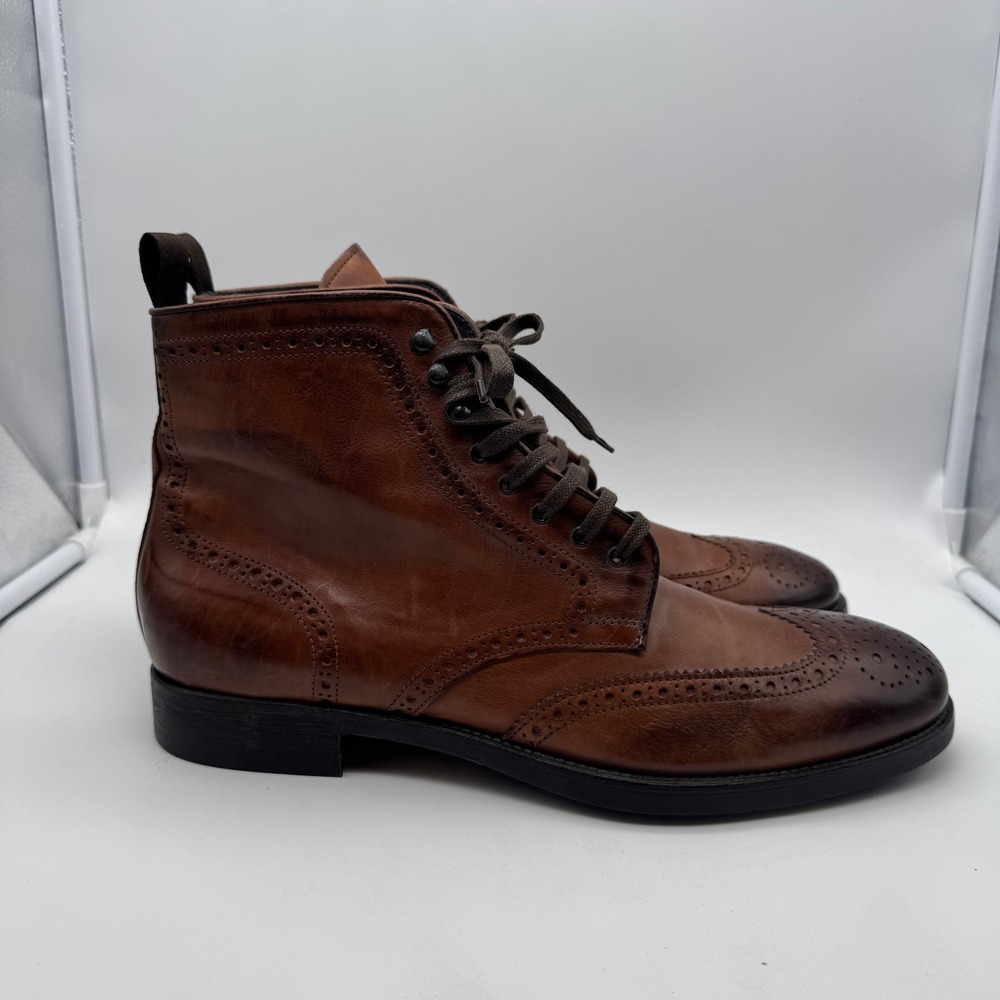 To Boot New York Adam Derrick Mens Brown Leather Wingtip Boots 9.5 Made in Italy